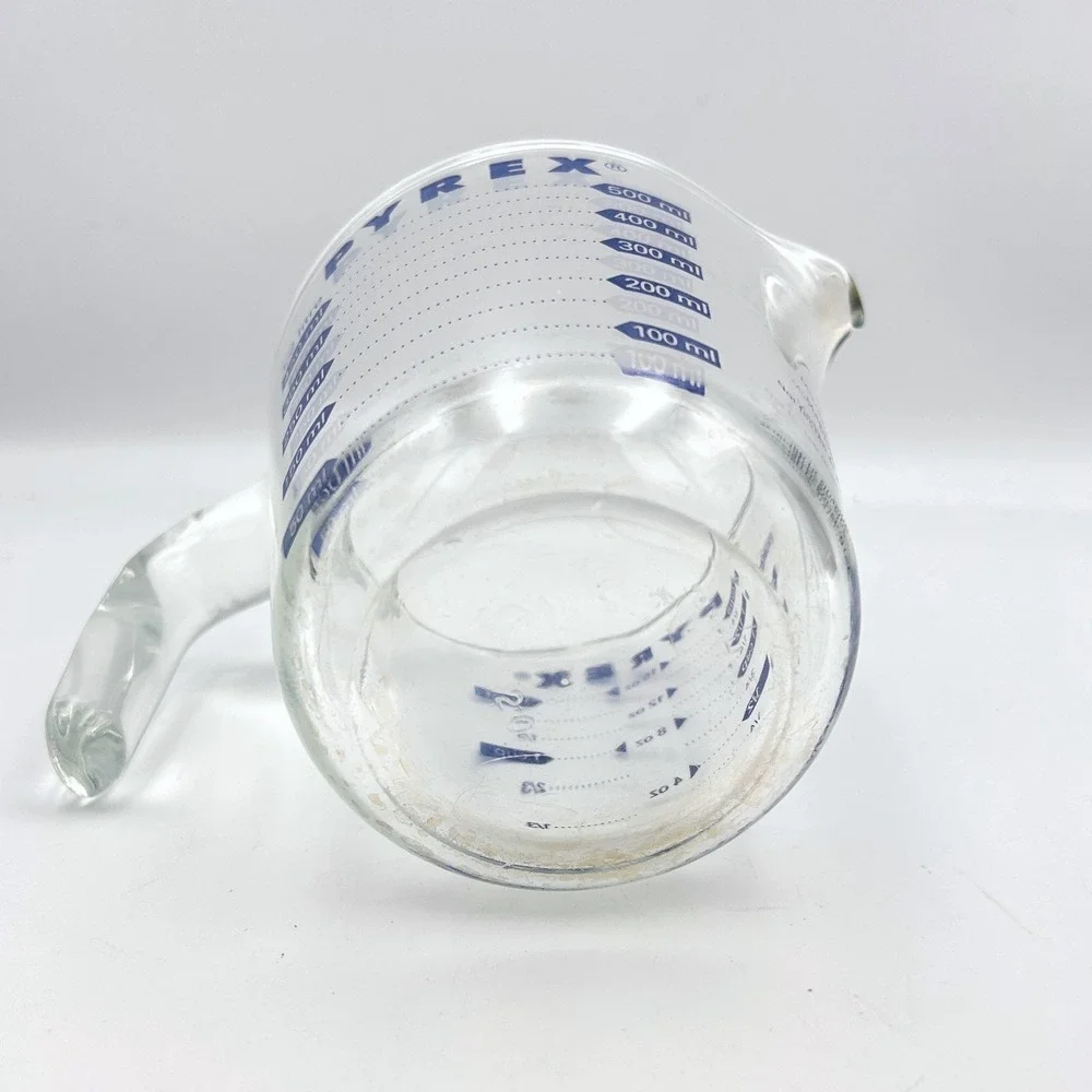 Vintage Pyrex 2 Cup Glass Measuring Cup Clear Blue Letter 1980s Corning USA